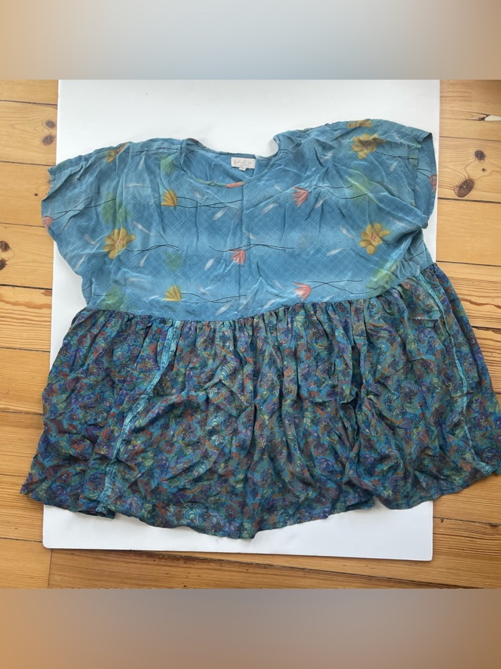 Blue Floral Mini Dress with Mixed Print
